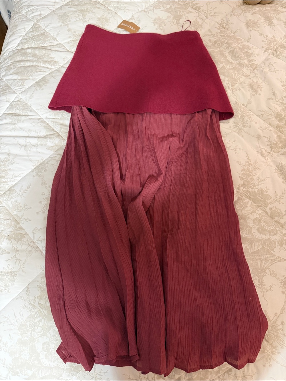 vestique Burgundy Strapless Maxi Dress